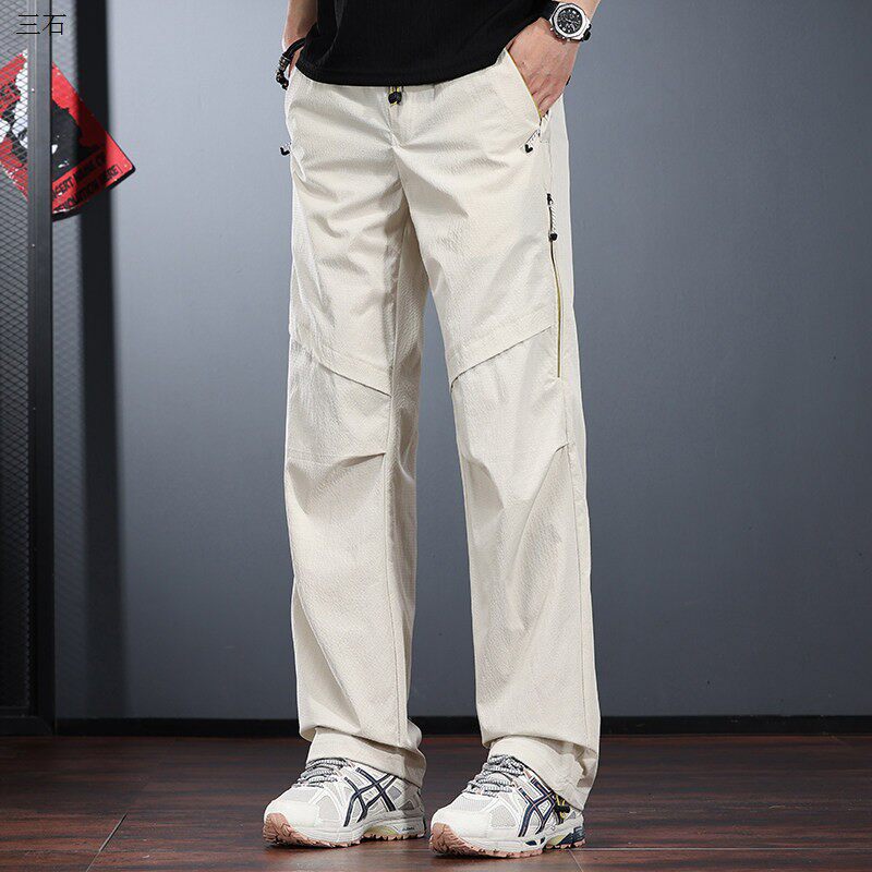 浅色户外休闲裤男夏季宽松直筒长裤时尚潮流透气徒步登山速干裤薄