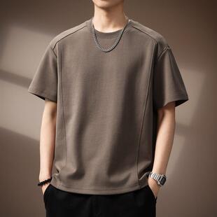 日系复古拼接简约短袖T恤男士夏季新款宽松透气休闲体恤穆迪男装