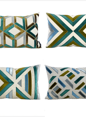 现代简约美式轻奢北欧墨绿欧式样板房软装刺绣抱枕靠垫套沙发腰枕