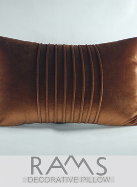 现代样板房沙发纯色靠垫套现代设计师办公室抱枕咖色长腰枕不含芯