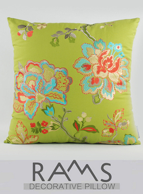 新中式牡丹全棉刺绣靠垫抱枕美式样板房沙发靠包中国风抱枕套含芯