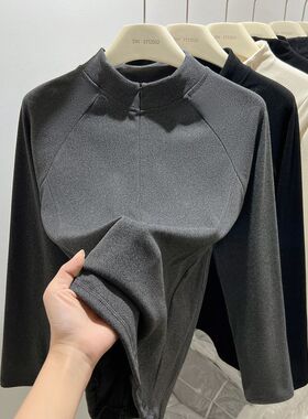 实拍 德绒260克 打底衫女2026新款秋冬长袖立领T恤上衣
