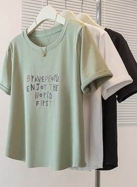 实拍大码女装韩版流行印花短袖上衣胖妹妹宽松百搭洋气休闲t恤夏