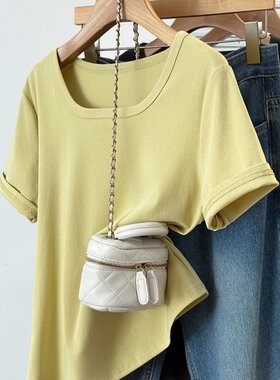 实拍2026夏装新款胖mm美式设计感显瘦圆领辣妹短袖T恤百搭潮