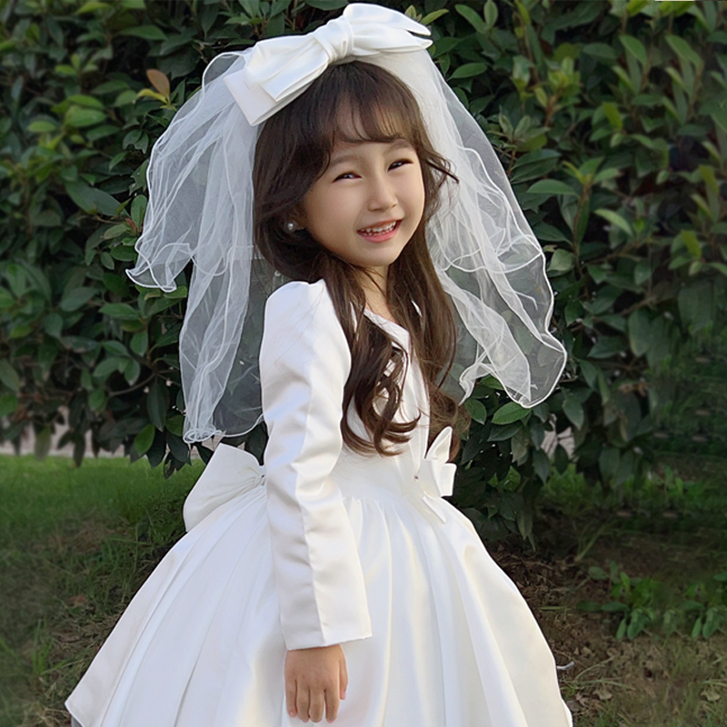 花童超仙小头纱新娘结婚拍照道具领证登记蝴蝶结蓬蓬纱卷边头饰