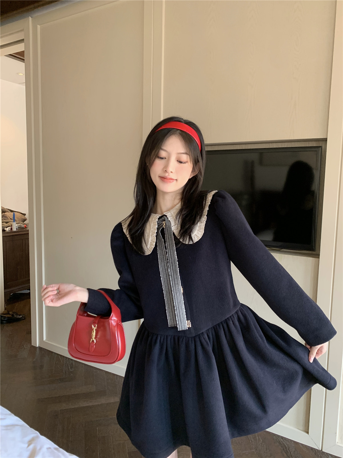 LXLILIUM 【在逃公主】定制款羊毛娃娃领毛呢连衣裙女秋冬少女裙