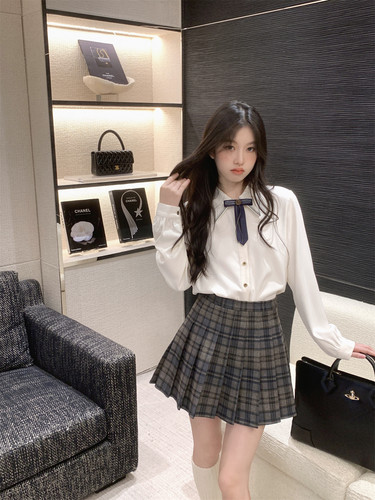 双色绒面蝴蝶结衬衫女秋冬款