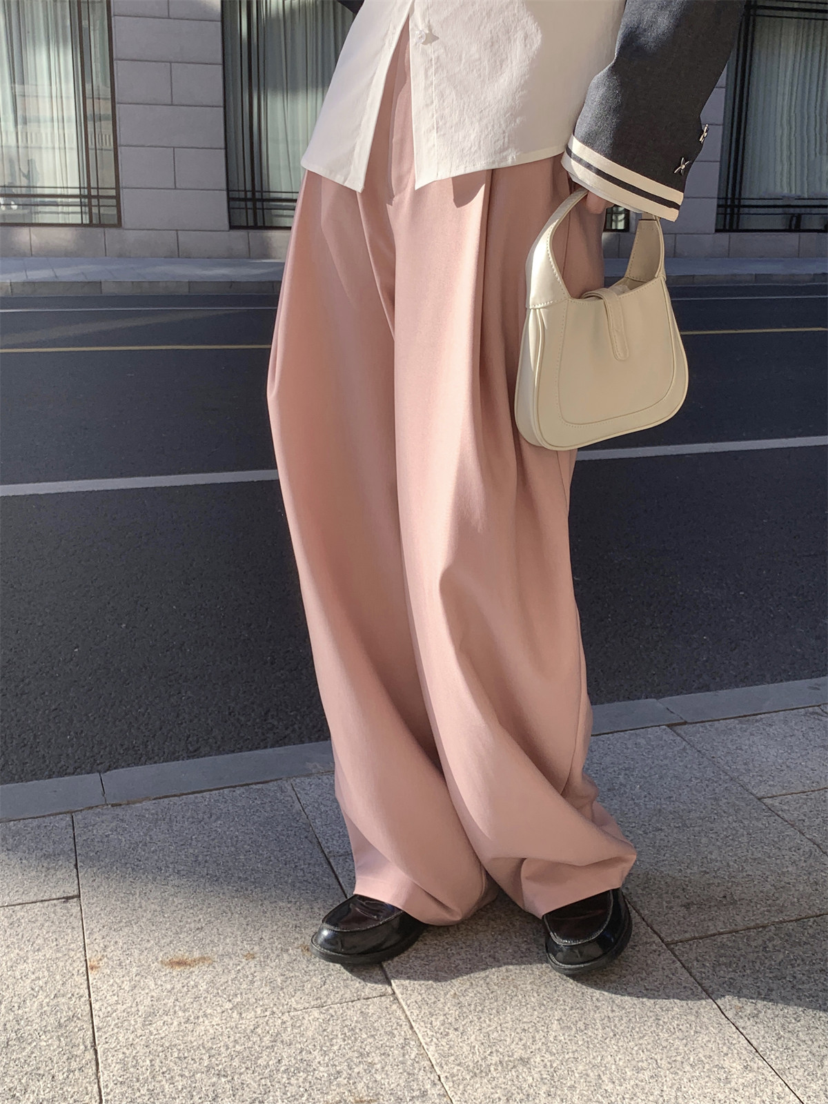 LXLILIUM 元气桃桃 粉色休闲西装裤女秋季薄款宽松垂感阔腿长裤