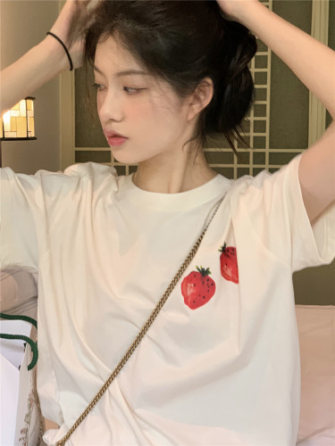 短袖女奶油草莓印花T恤