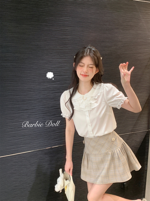 少女可爱女风花苞袖衬衣