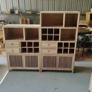 新中式实木边柜茶叶柜北方老榆木禅意收纳展示小多宝阁博古架白茬