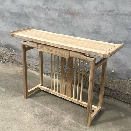新中式玄关桌北方榆木禅意家用简约实木供桌条案入户玄关柜玄关台