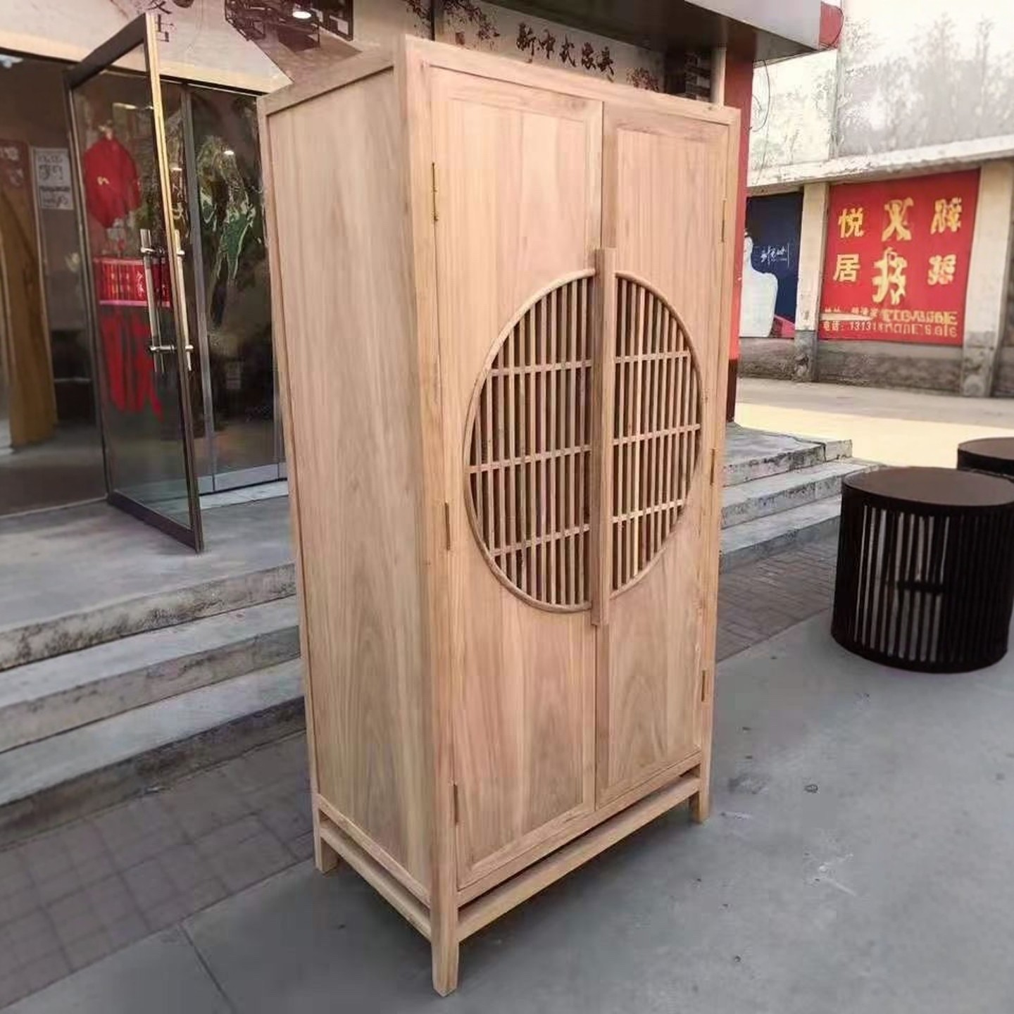 新中式实木衣柜北方榆木家用酒店民宿卧室收纳储物柜独立衣橱白茬