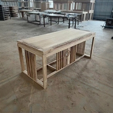 新中式实木茶桌北方老榆木禅意书房办公室仿古雕花茶台画案书法桌