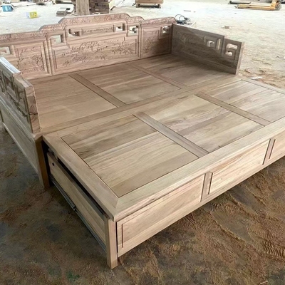 新中式实木推拉罗汉床老榆木沙发