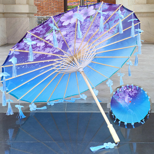 古风摆摊绸布伞防晒流苏花瓣伞