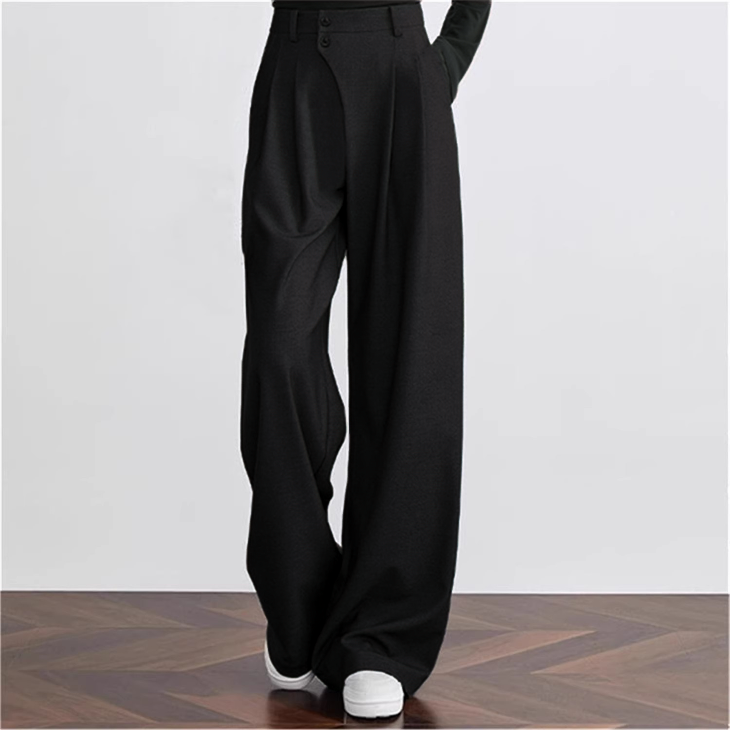 男士百搭西裤帅气长款直筒裤休闲裤宽松长裤斜门襟通勤微阔腿裤