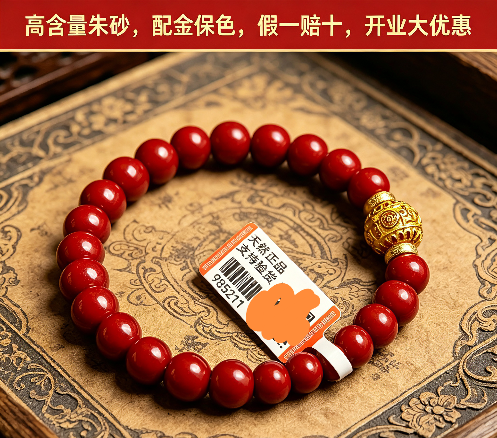 官方正品转好财运五路财神朱砂手串紫金手链护身符安神助睡眠手饰