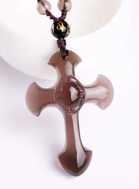 合成冰种黑曜石十字架水晶吊坠男女款生日礼物毛衣链送妈妈