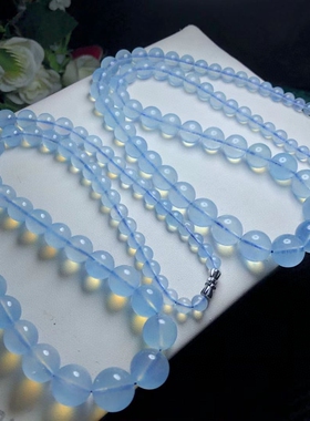 高冰海水蓝海蓝宝项链圆珠塔链天然送闺蜜妈妈女朋友礼物