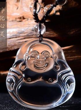 白水晶吊坠弥勒佛笑佛大肚佛挂件男士女款情侣时尚潮流礼物