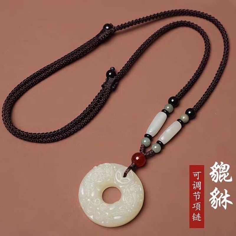 白玉貔貅吊坠招财转运项链男平安扣女玉坠毛衣链长款小众情侣项链