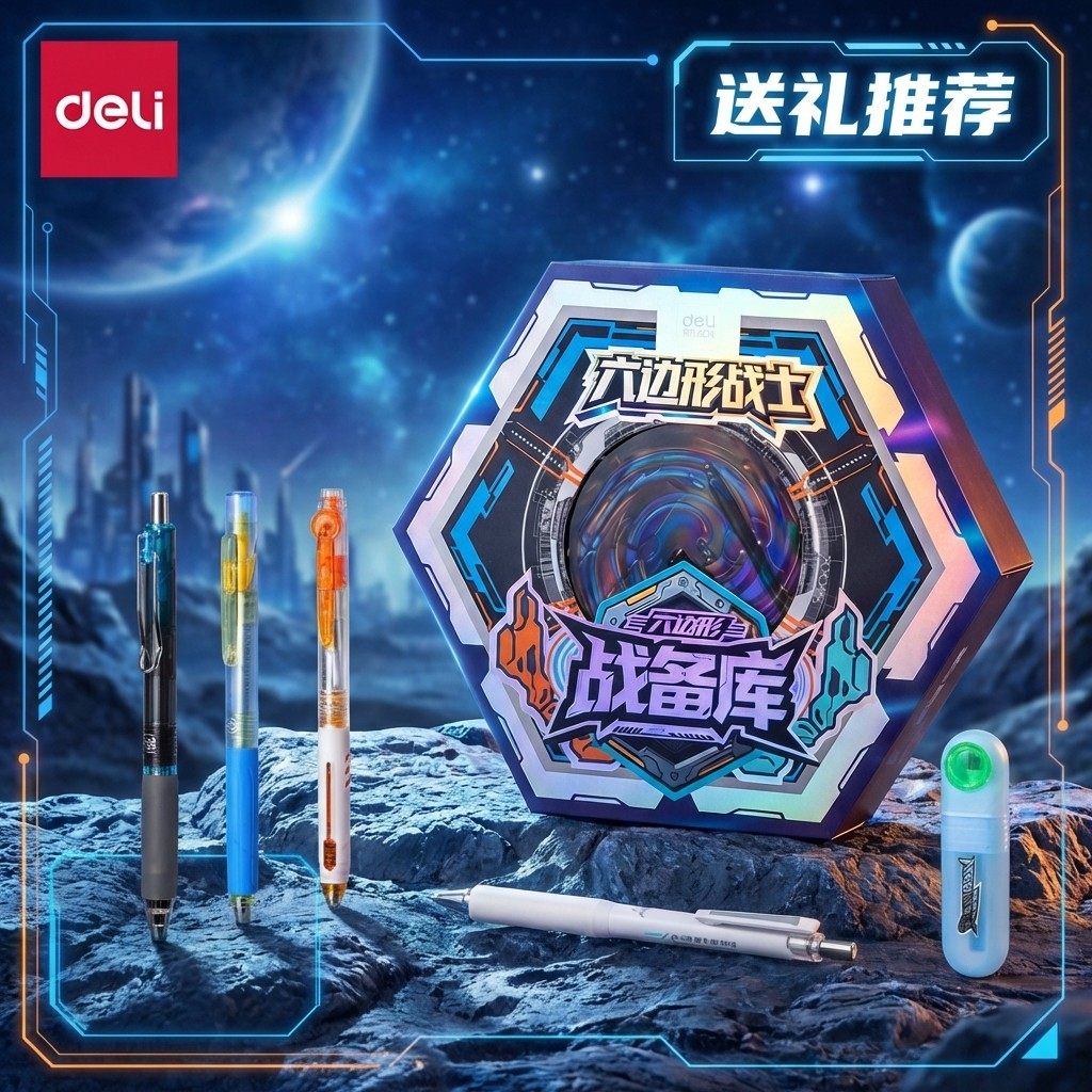得力六边形战士文具套装礼盒新年礼物马年中性笔学习用品男孩初中必备小学生生日实用豪华高端颜值盲盒伴手礼