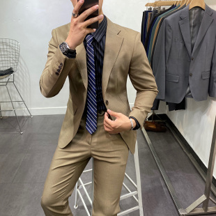 纯色西装 潮流休闲帅气西服套装 男商务修身 韩版 两件套秋季 2022新款