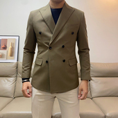 新款 英伦休闲西服上衣男韩版 青年修身 秋季 帅气双排扣小西装 外套潮