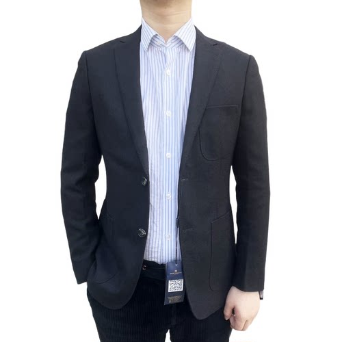 870325 羊毛100% 秋冬厚款男士高定黑色净面纯羊毛单西修身中开叉