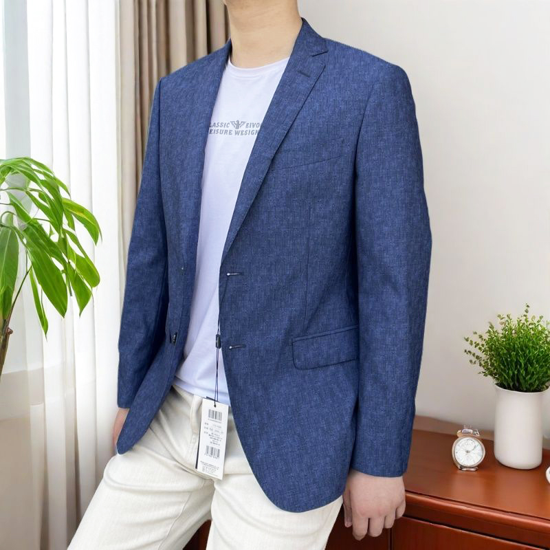 880365 羊毛55.5+苎麻10.9% 2025年春夏薄款西服二扣修身西装男