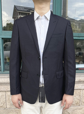 860305 羊毛68.8% 春秋新款男士西服二粒扣修身黑蓝色羊毛单西