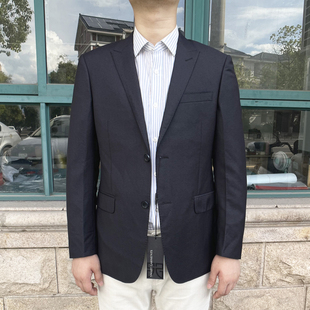 西服二粒扣修身 860305 男士 春秋新款 黑蓝色羊毛单西 羊毛68.8%