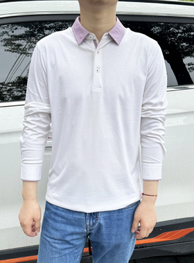 410245 桑蚕丝14%+棉86% 高档面料夏季新款男士翻领长袖T恤打底衫