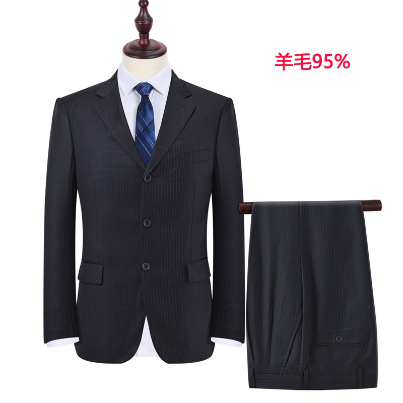 宽松春秋商务正装羊毛条纹套西