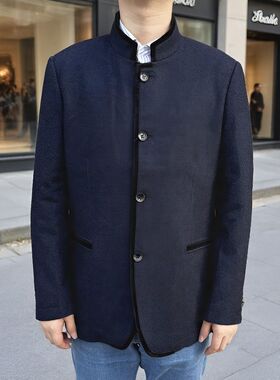 JD14682-1 羊毛54.6% 棉45.4% 秋冬男士羊毛便西高端毛呢外套深蓝