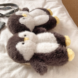 可爱企鹅棉拖鞋女2026新款冬季厚底防滑保暖毛绒居家室内包跟棉鞋