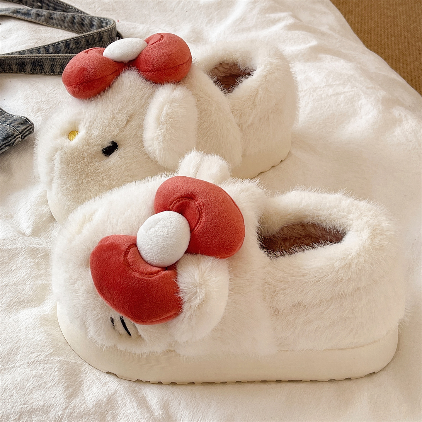 可爱猫咪棉拖鞋女冬季居家室内厚底防滑毛绒保暖舒适包跟月子棉鞋