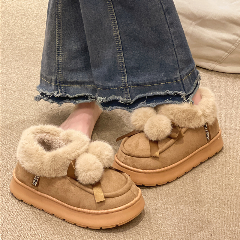高帮包跟棉拖鞋女冬季外穿可爱双球室内家居加绒毛毛保暖防滑棉鞋