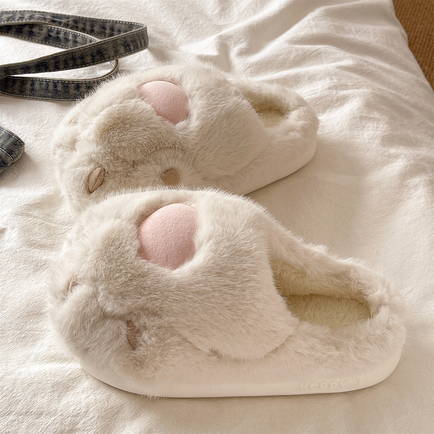 可爱猫爪毛毛鞋女冬季保暖毛绒防滑厚底情侣室内居家包头棉拖鞋男