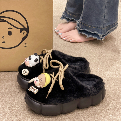 棉拖鞋女2025冬季新款外穿可爱家居室内毛绒保暖厚底增高包头拖鞋