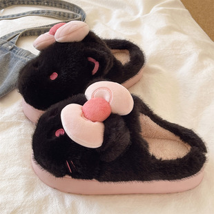 少女心棉拖鞋女款冬季可爱猫咪室内居家保暖毛绒防滑包头毛毛拖鞋