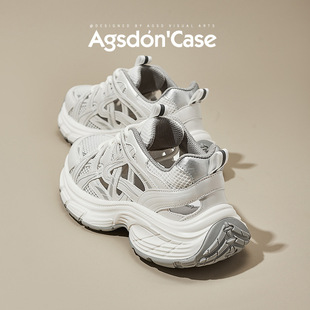 奥古狮登老爹鞋女2026新款春季网面镂空厚底轻便运动凉鞋小白鞋子