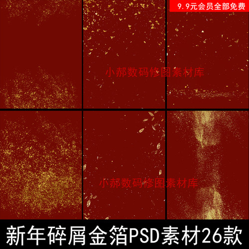 影楼新年婚纱写真儿童金叶金沙碎屑金箔金片PSD素材设计合成模板