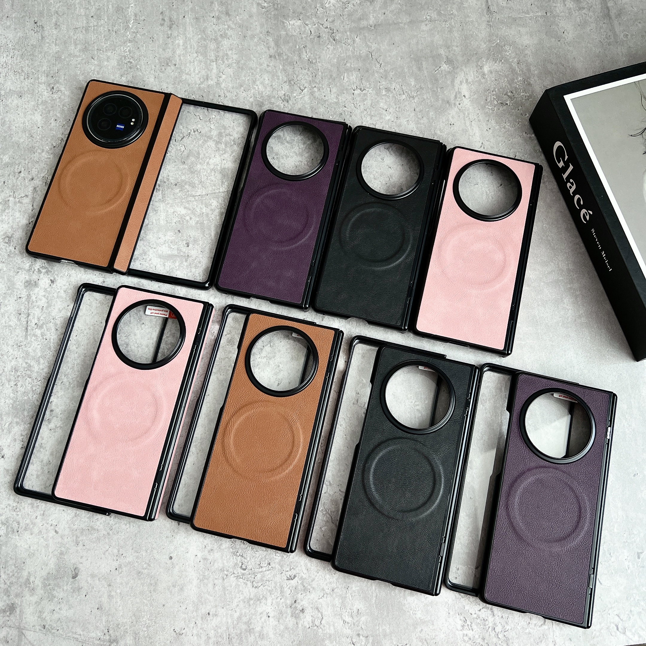 简约商务个性创意壳膜一体复古皮纹磁吸弹簧铰链男女款适用vivo x fold3pro手机壳防摔保护套潮