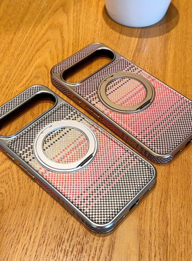 适用谷歌Pixel 10/9pro xl手机壳电镀侧贴碳纤维纹旋转支架磁吸Pixe 9A/8pro防摔保护套男女款潮