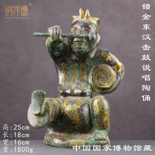 洛阳汉代青铜击鼓说唱佣打鼓佣东汉四川陶俑仿古错金做旧铜人模型