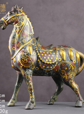 仿古青铜器错金马摆件家居客厅玄关博古架装饰品工艺品开业礼品