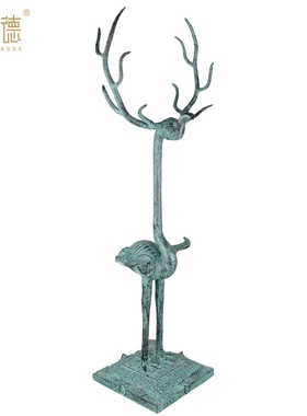 定制仿古青铜器摆件鹿角立鹤婚庆影视道具外事礼品博物馆展品收藏