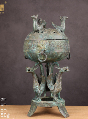 【龙凤熏香炉】仿古做旧檀香盘香博古架办公桌乔迁新居青铜器